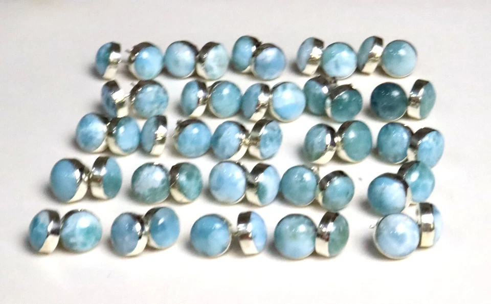 美丽自然天空蓝色拉里马尔 0.925 纯银耳钉 12 毫米 — 第 4/4 张图片