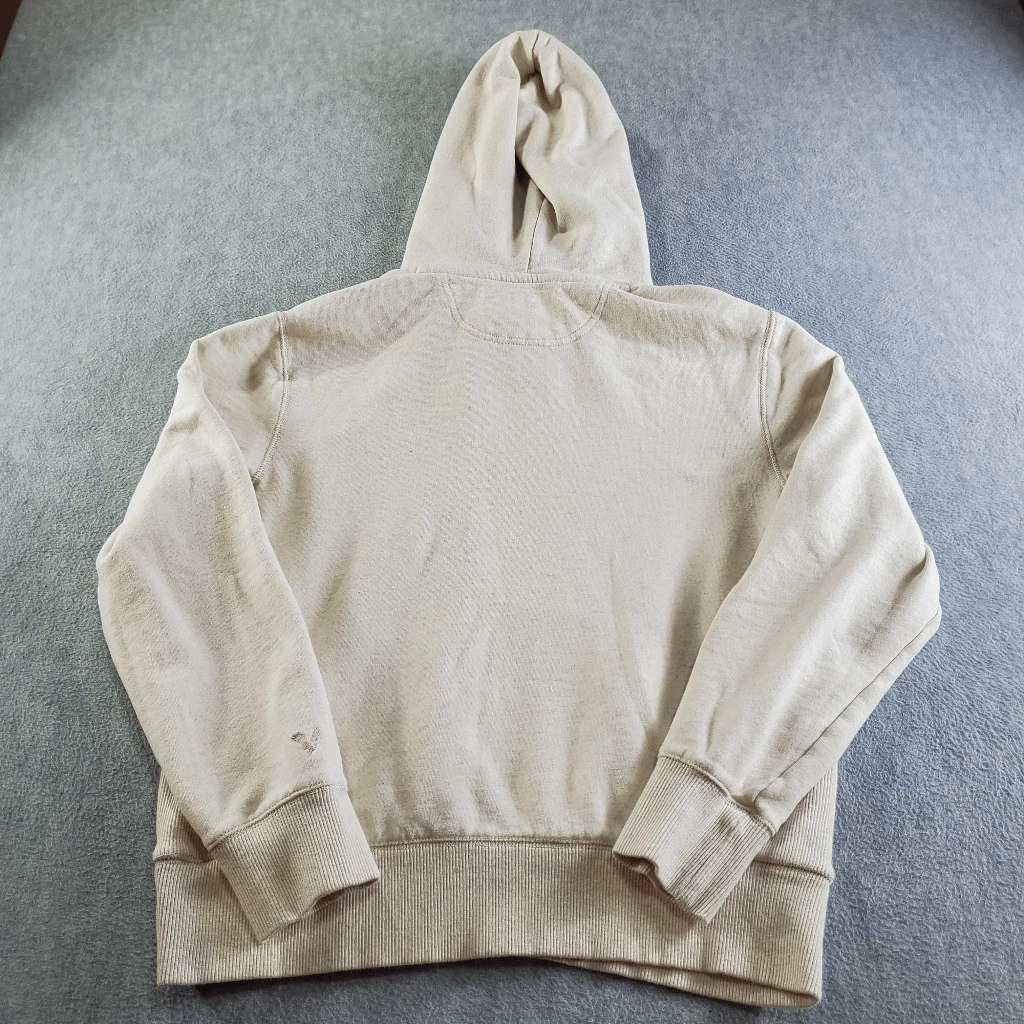 OFF WHITE Felpa con cappuccio vintage American Eagle donna piccola crema cordini a quadri maglione solido