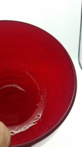 Vintage Kirschrot Studio Kunst Glas Aschenbecher Schale Handarbeit Blasen unsigniert - Bild 4 von 9