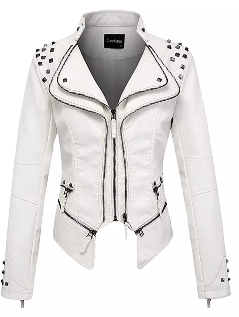 chouyatou Women s Fashion Studded Perfectly Shaping Faux Leather
