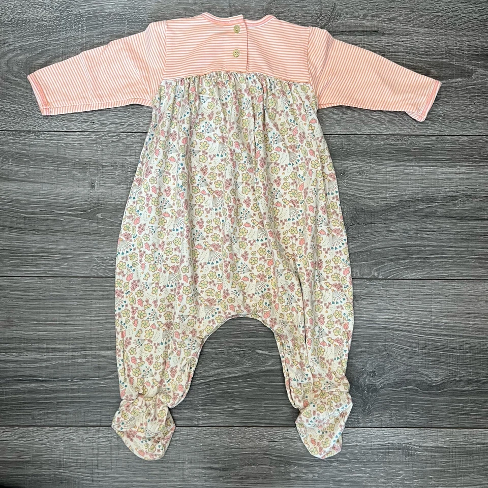 Bebé Lulu Pie Una Pieza Bebé Niña 6M Verde Floral Algodón Orgánico Botón a Presión Foto 2 de 4