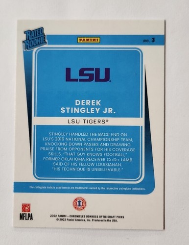 DEREK STINGLEY JR 2022 Panini Cronache Bozza Donruss Ottica Rated Rookie - Foto 2 di 3