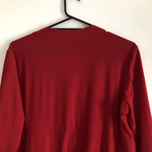 DIGBYS Women Dress Size 5/18 Red 3/4 Sleeve Vneck Panel Midi Stretch faux collar - Picture 10 of 17