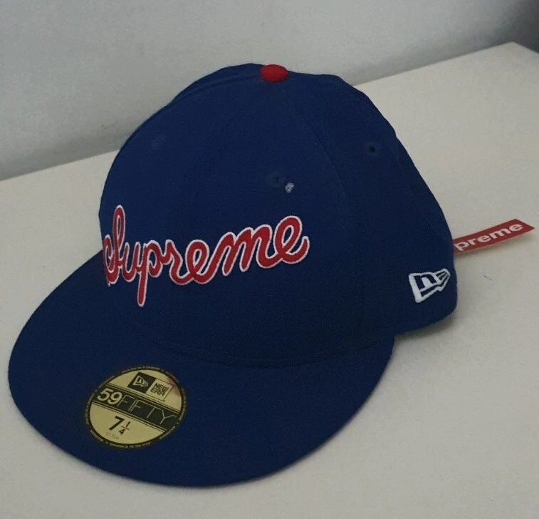 Casquette ajustée SS12 Supreme N°1 Script New Era 59fifty taille 7 1/4 chapeau bleu vintage 