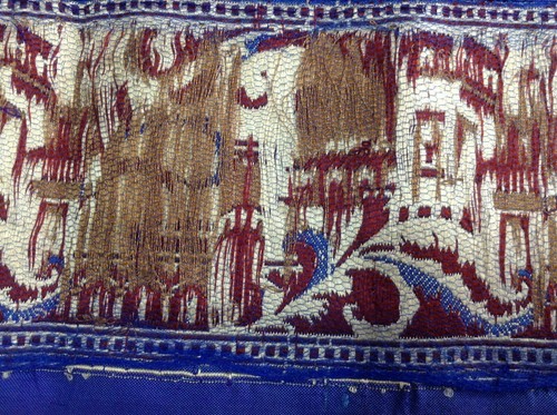 ANTIQUE SAREE BORDER VINTAGE PURE SILK BLUE THREAD WOVEN DESIGN TRIM LACE -155 - Picture 8 of 11