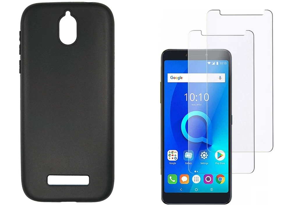 Phone Case Silicone Gel Soft Black Cover Tempered Glass Screen Protector Films