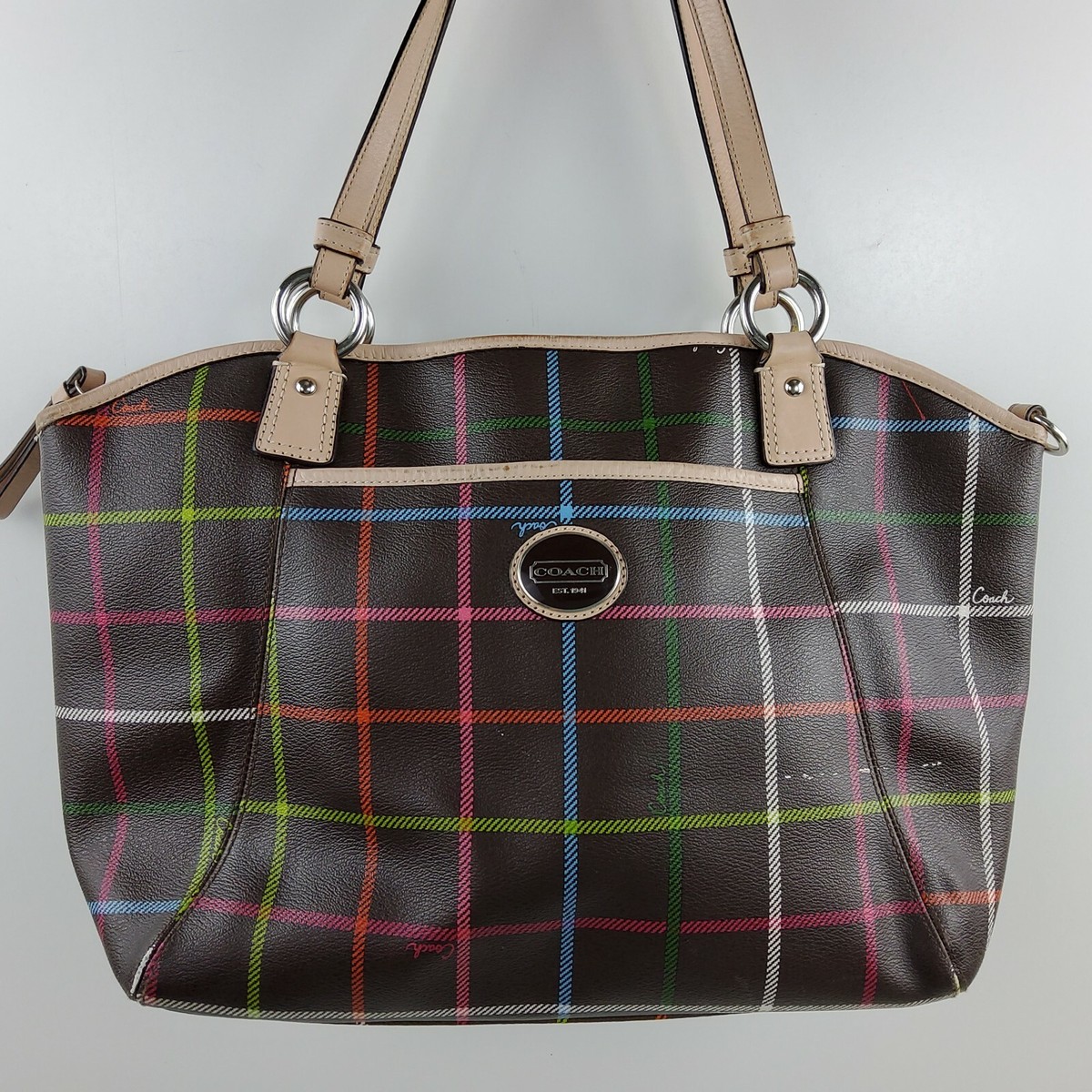?RARE COACH CLASSIC TATTERSALL PLAID NEWSBOY NWOT, PRISTINE CONDITION Coach Heritage Tattersall Tote In Plaid | Mercari main image 4