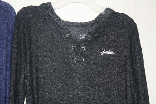 Justice Girl's sz 12 NWT Soft Hoodie Top Shirt Thin LOT x 2 in Blue & Gray - Picture 4 of 7