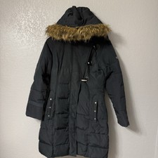 Dubarry Of Ireland Black Quilted Padded Down Puffer Hooded Fur Parka Coat Uk 8