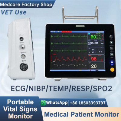 VET Use 8-inch Multi-parameter Portable Patient Monitor ECG NIBP Spo2 TEMP RESP