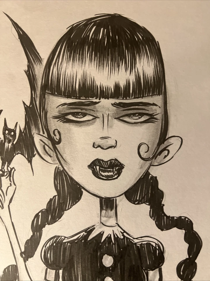 Sexy Wednesday Addams Familia Horror Original Arte Dibujo Por Frank Forte Foto 3 de 3