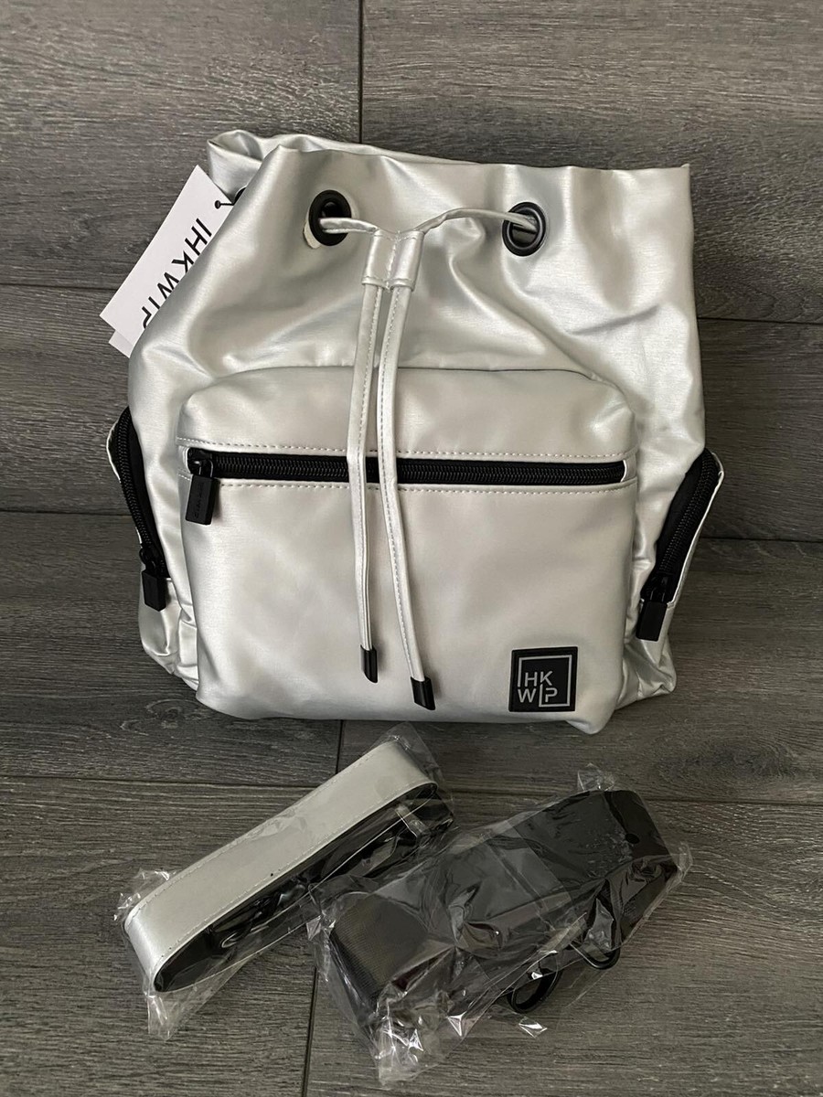 IHKWIP Nylon Bucket Bag Drawstring Bucket Metallic Silver A498296