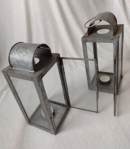 Vintage Metal Tea Light Votive Candle Holder Lantern Metal/Glass 26cm 1.5kg Pair - Picture 16 of 19