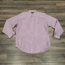 Ralph Lauren Striped Classic Fit Button Down Shirt Pink Blue 17 1/2 XL
