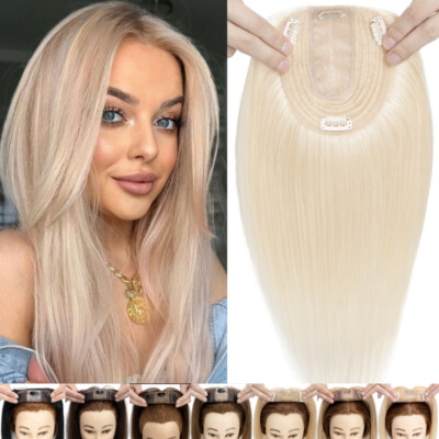 Human Hair Mono Silk Base Top Toupee 100% Clip In Topper Hairpieces FOR Thinning