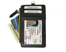 RFID Blocking Genuine Leather Secure Credit Card ID Badge Holder