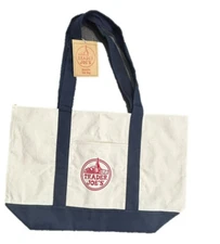 Trader Joe’s Large White Canvas Tote w/ Handles - Great Beach Book Bag NWT