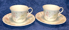 2 SETS (4 PCS) MIKASA PASTEL GARDEN CUPS & SAUCERS/FLOWERS - MINT/NEW (4 AVAIL)