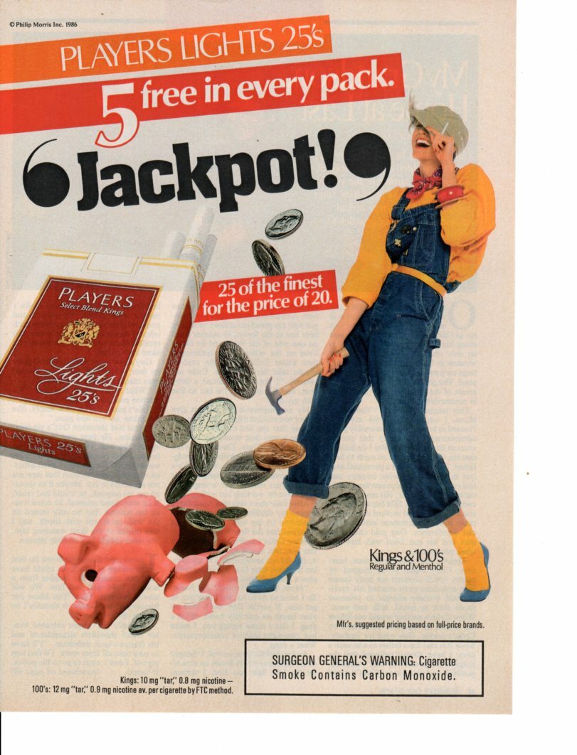 jackpot cigarette Vintage print ad Tobacco Cigarettes advertisement PLAYERS Jackpot Piggy  Bank 86