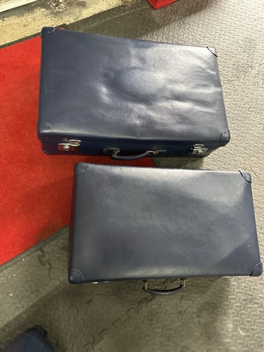Globetrotter vintage large leather suitcases Blue travel luggage home decor prop - Picture 4 of 14