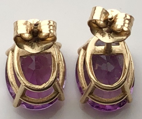 ORECCHINI A PERNO ESTATE AMETISTA VIOLA OVALI XX TCW ORO MASSICCIO 14K 1,2g - Foto 7 di 8