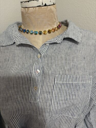 NWOT Jones New York Women’s 3X Blue/White Striped Linen Tunic Top Shirt Buttons - Picture 3 of 13