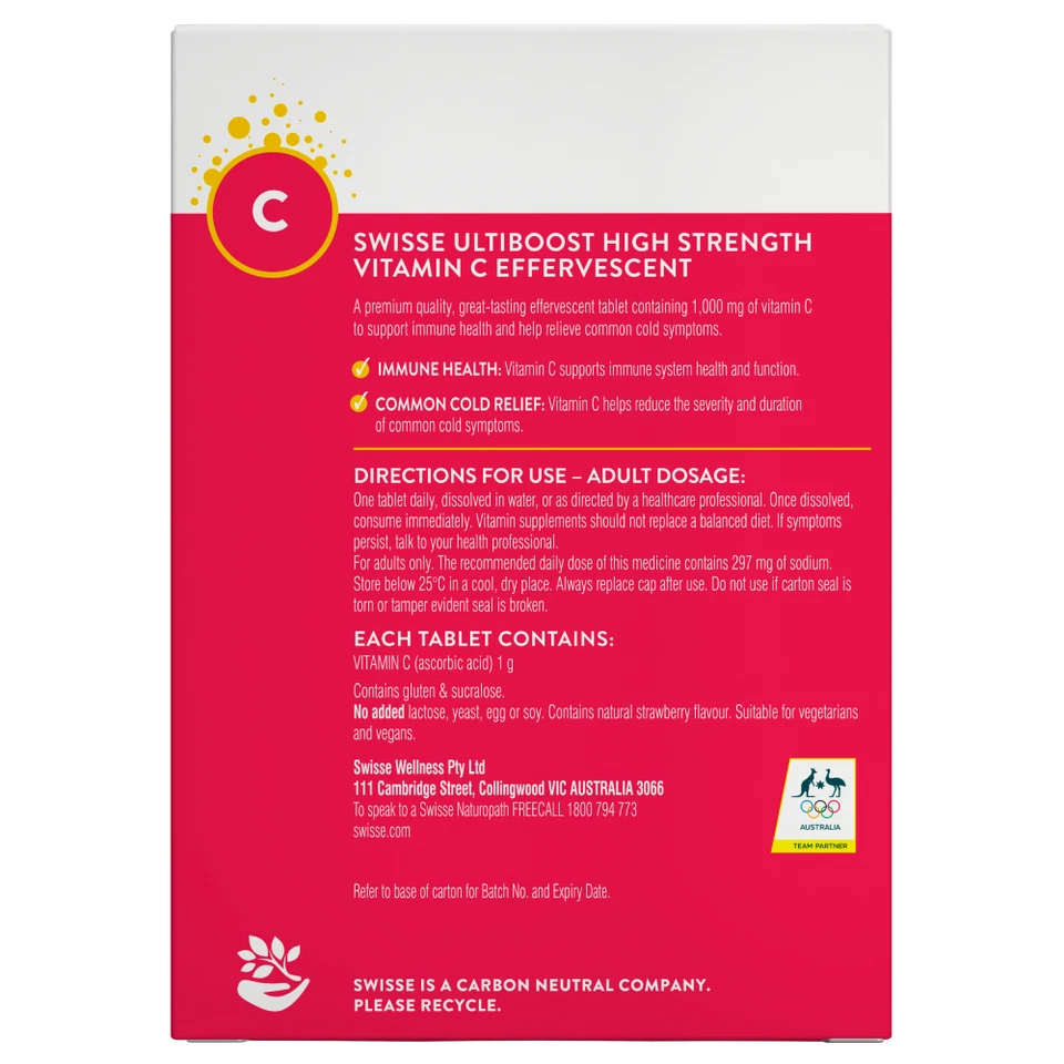 Swisse Ultiboost High Strength Vitamin C 3 x 20 Effervescent Tablets 60 Total - image 2 of 2