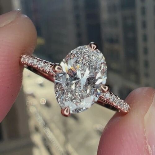 1.50Ct IGI F VS1 OVAL CUT LAB GROWN DIAMOND ENGAGEMENT RING IN 14K Rose Gold - Picture 3 of 13