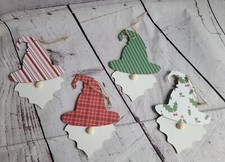 Christmas Gnome Wood Ornaments Decor Tree Handmade Red White Green Set 4