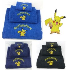 Pikachu (Pokemon) Personalised Embroidered Towel set Choice of sizes & Colours