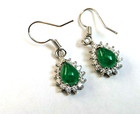 Halo Green Jade Dangle Earrings 18K White Gold Plated with Zircon,Pear Cut,Cute! — photo 1