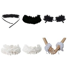 Women Victorians Renaissances Vintage Neck Ruff False Collar Ruffled Wrist Cuffs