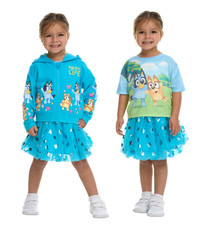 NWT Bluey Girls Tutu Set Blue Multicolor 3-Piece Jacket, T-Shirt Skirt Size 2T