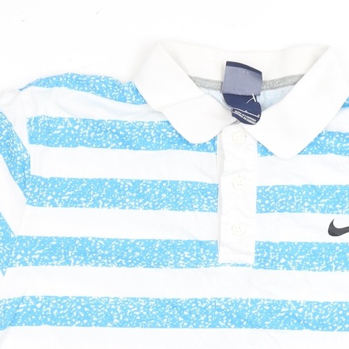 Nike Men's Blue Striped Polo Size L Short Sleeve - Picture 8 of 12
