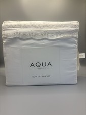 Piumino Aqua Bedding bianco pizzo cotone KING + 2 federe KING nuovo