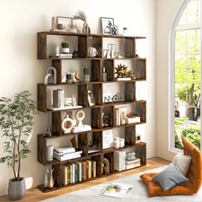 Costway 2 PCS S-Shaped 6 Tier Bookshelf Storage Display Bookcase Z-Shelf Coffee