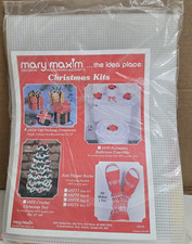 Vtg Mary Maxim Christmas Gift Package 8 Ornament Kit Canvas Needlepoint 2x2"