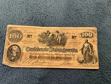 1862 T-41 Confederate States Of America Dollars $100 Bill CIVIL WAR Farm Slaves