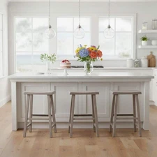 Saddle Seat Solid Wood Washed Gray Taupe Stool - 24 In.