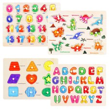 Montessori Wooden Peg Puzzles for Toddlers 2 3 4 5 Year Old, 4 Pcs Kids Educa...