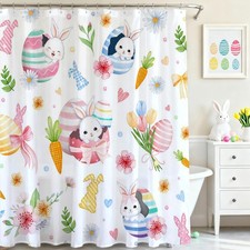 Easter Shower Curtain Easter Eggs Cute Bunny Spring Floral Bathroom Shower Cu...