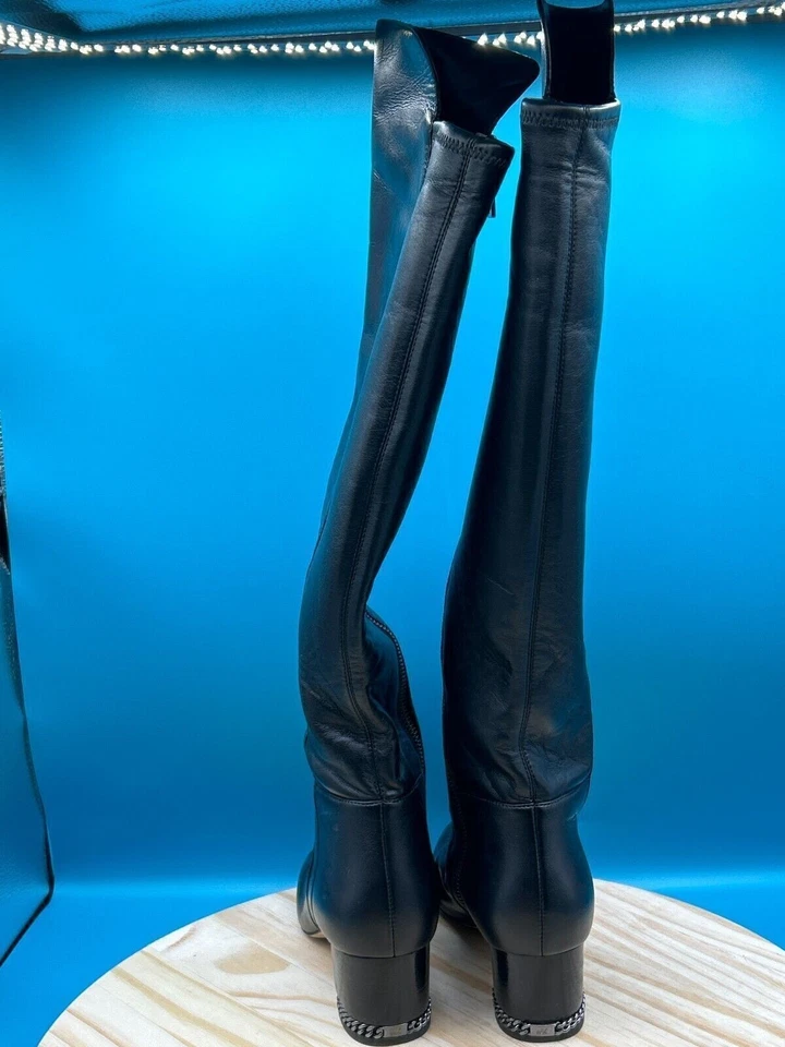 Bota de montar Michael Kors hasta la rodilla para mujer talla 7M cuero negro cremallera lateral Foto 3 de 4