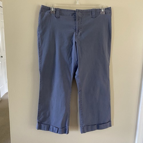 Vintage OLD NAVY Blue Cotton Spandex Blend Cropped Pants Size 16 Cuffed Hem 25" - Picture 2 of 13