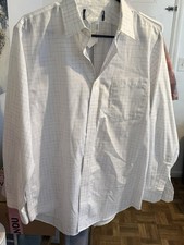 Men's Slim Fit Check Pattern White Dress Shirt 16 x 33 Long Sleeve