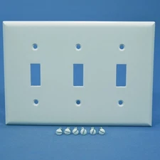 Cooper 2141W White 3-Gang Size Toggle Switch Plastic Cover Thermoset Wallplate