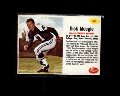 Dick Moegle 1962 Post Cereal #143 Dallas Cowboys Vintage E6