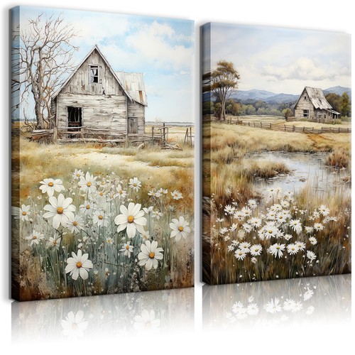 2Pcs Farmhouse Wall Art Old Barn Wall Decor Vintage Country Farm Wall Decor R...
