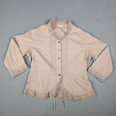 #ad Keen Shirt Women’s Size Small Beige Tan Blouse Cotton Pockets Cottagecore $19.99