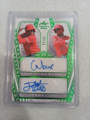 2024 Leaf Trinity Dual Autographs Christian Moore, Joswa Lugo #DA-11 Green 15/15