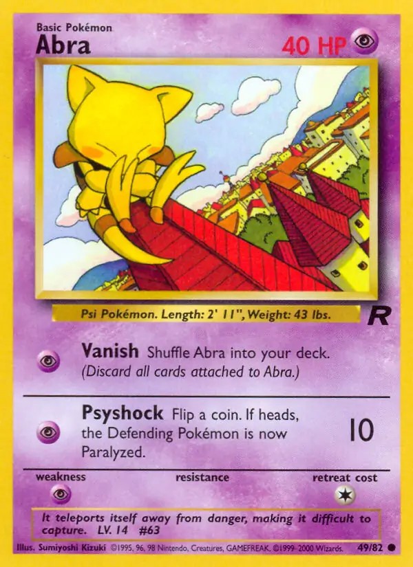 Abra - 49/82 - Pokemon Team Rocket Unlimited Card WOTC NM